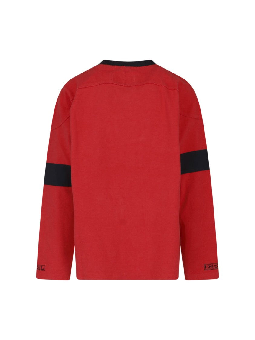 Erl California Red Cotton Hockey Top With Lace-Up Closure