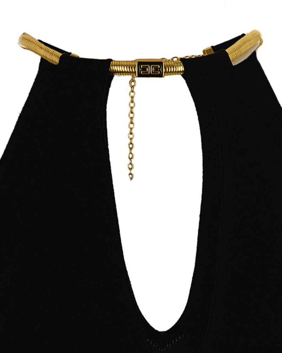 Elisabetta Franchi Black Knit Top With Snake Jewel Detail