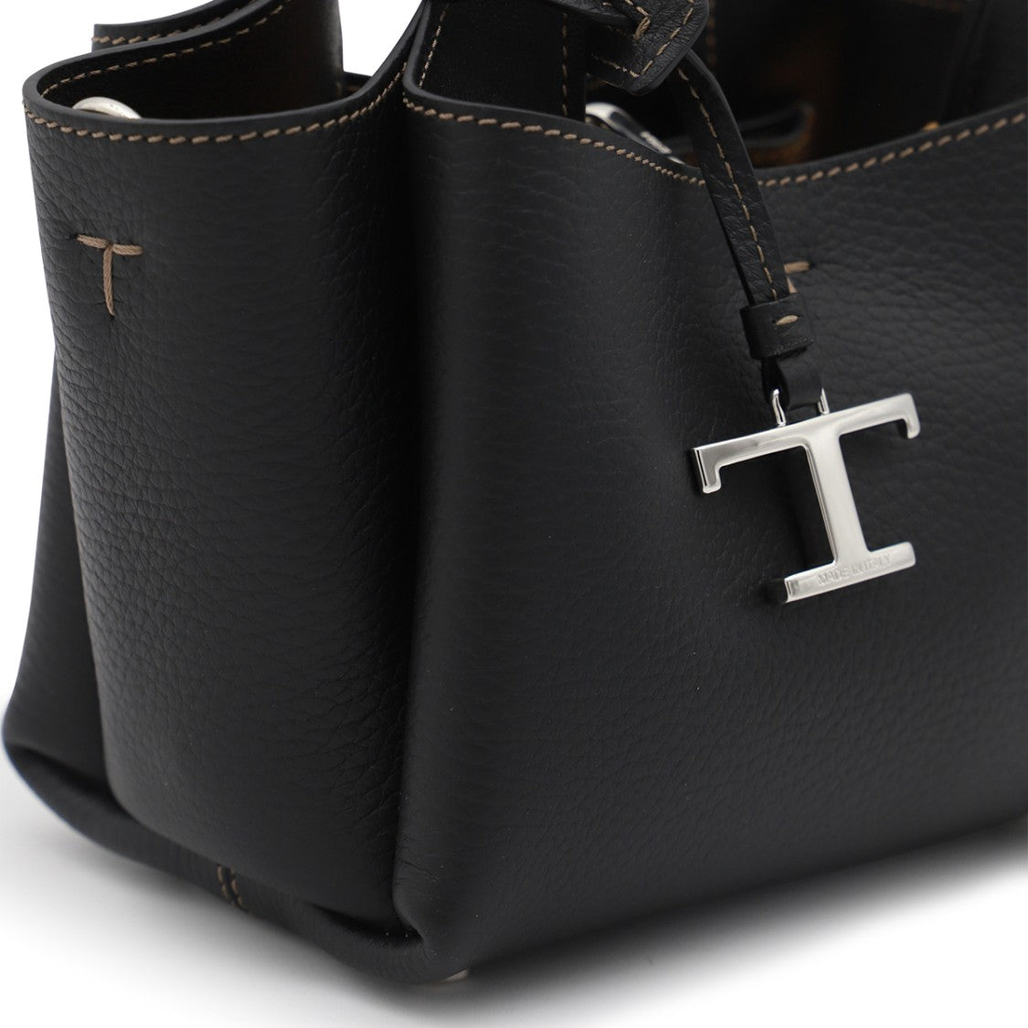 Tod's Textured Black Leather Tote With Silver Accents And Versatile Strap