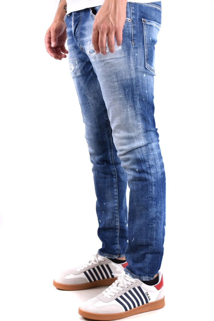Dsquared2 Distressed Blue Slim Fit Jeans With Classic Five-Pocket Design