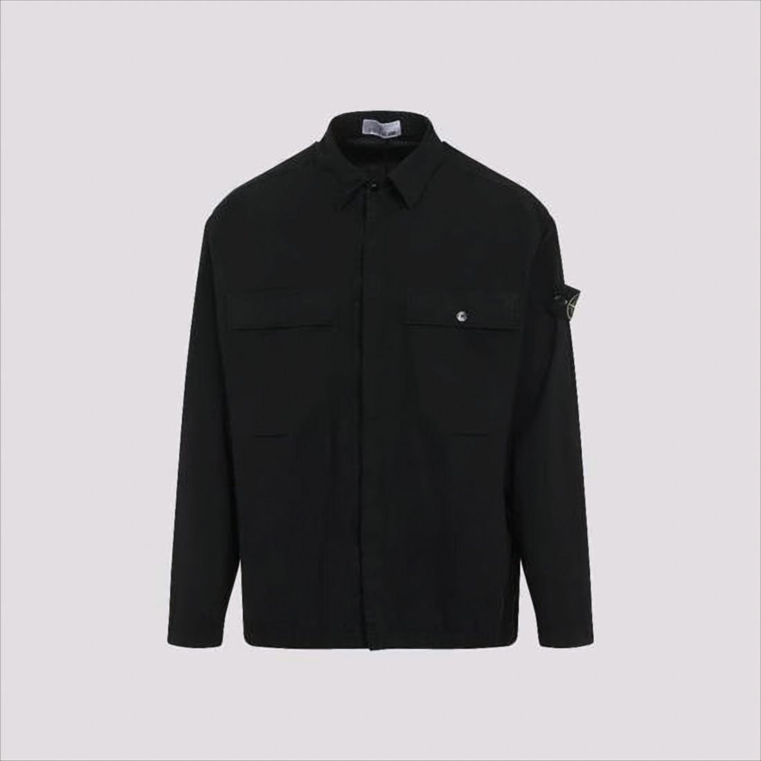 Stone Island Long-Sleeve Black Shirt With Classic Collar And Style