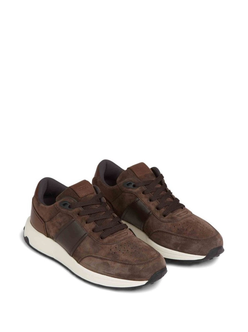 Tod's Brown Calfskin Suede Accents Sneakers