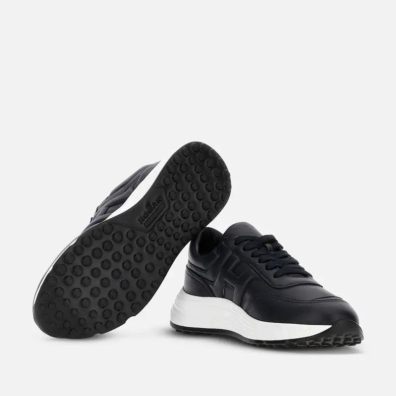 Hogan Black Leather Embossed Chunky Sole Sneakers