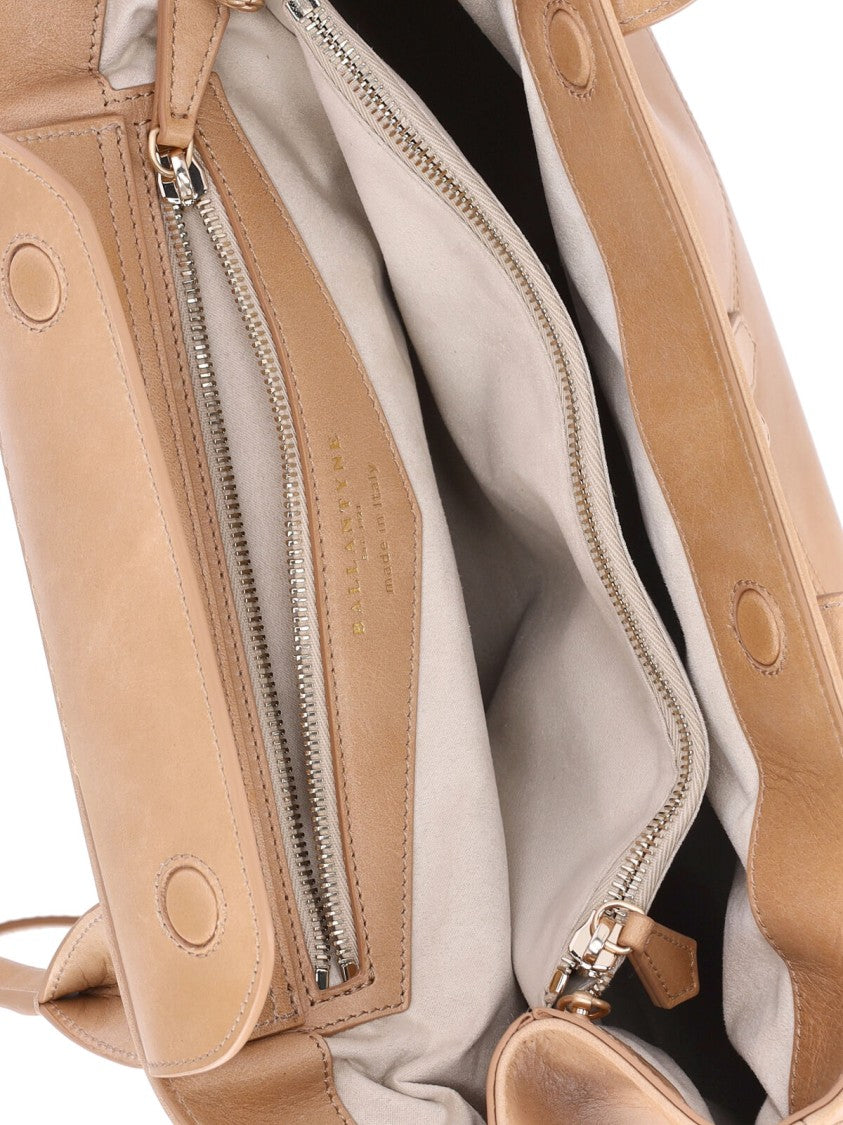 Ballantyne Beige Calf Leather Tote With Adjustable Buckle Detail