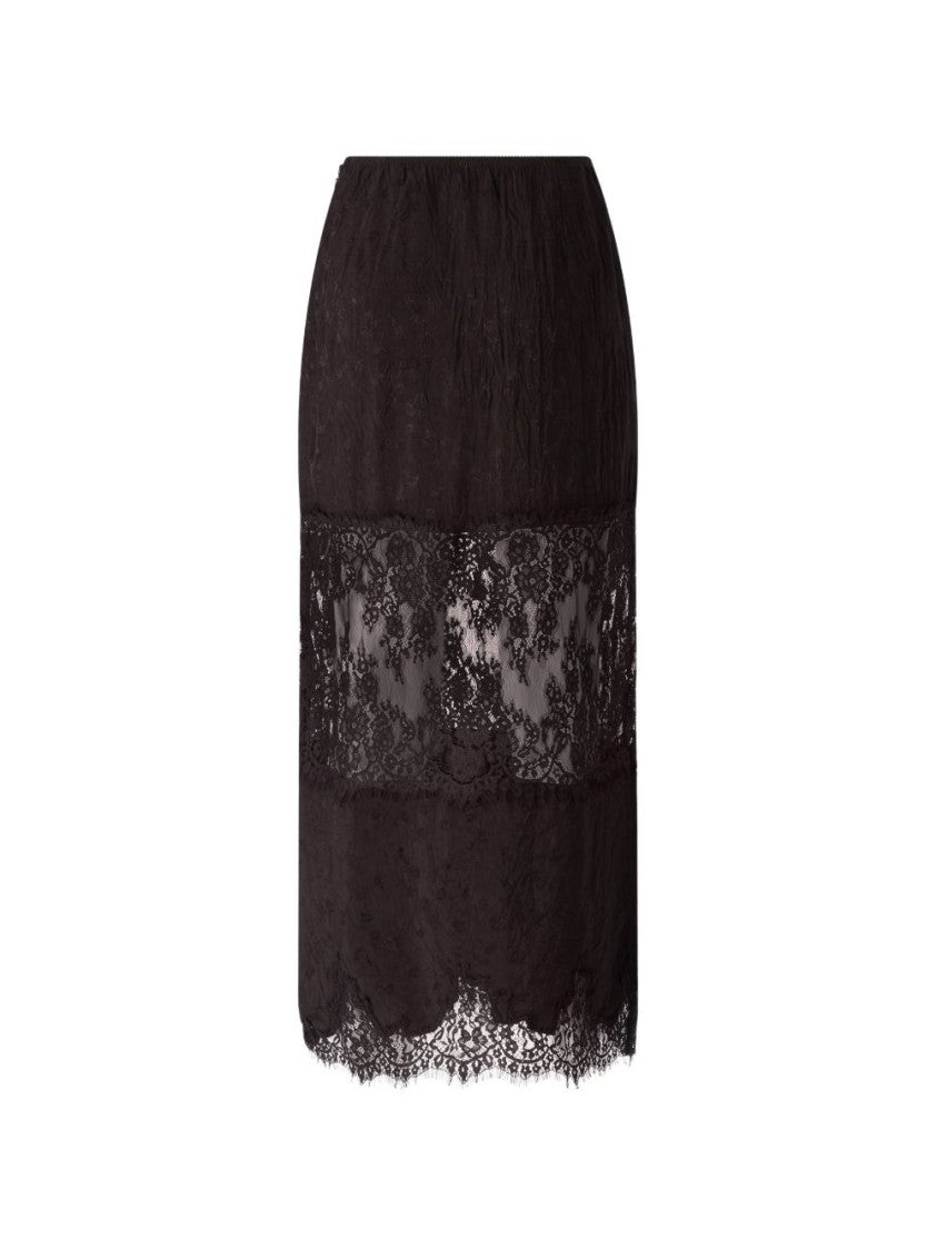 Pinko Black Fitted Lace Scalloped Hem Skirt