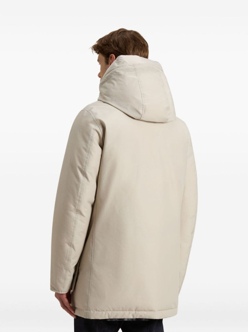 Woolrich Dove Grey Padded Parka With Hooded Neck