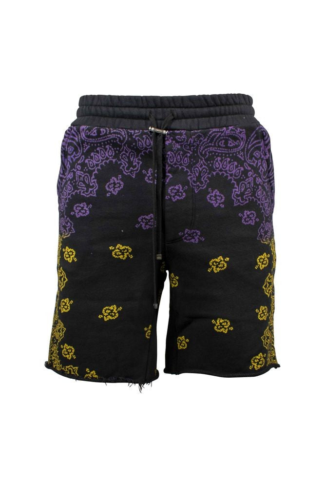 Amiri Printed Black Cotton Shorts With Bandana Design