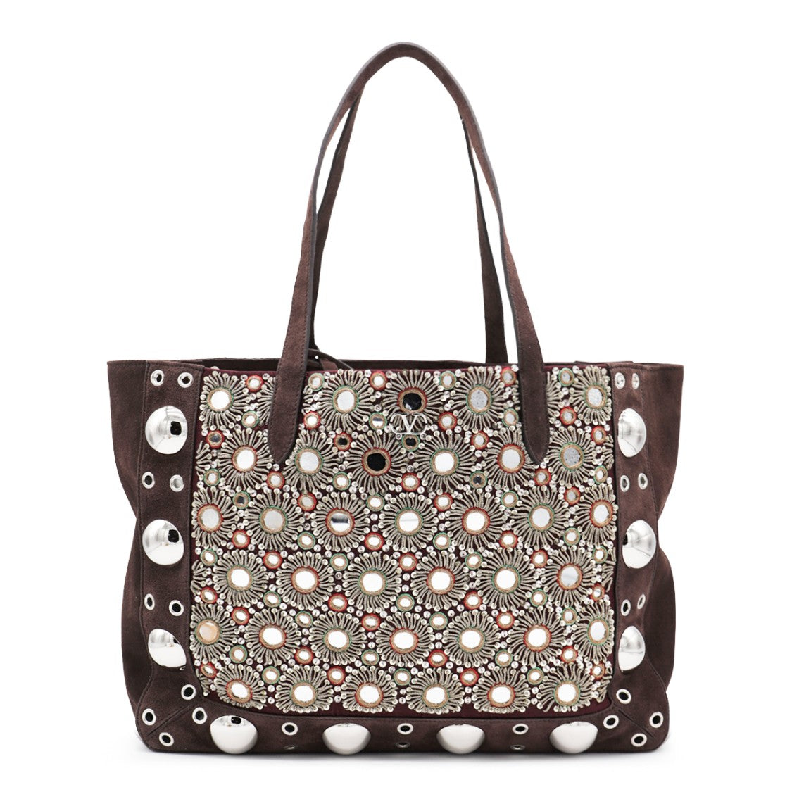 Valentino Garavani Embellished Brown Leather Tote