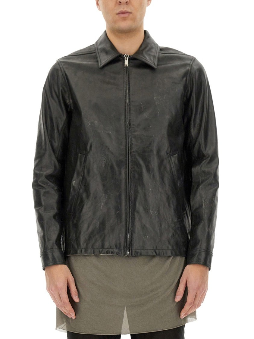 Rick Owens Calf Leather Bauhaus Jacket With Classic Collar