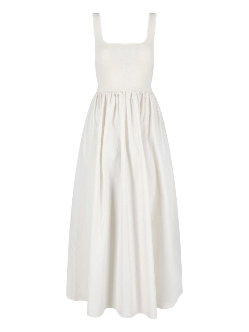 Matteau White Fitted Square Neck Midi Dress