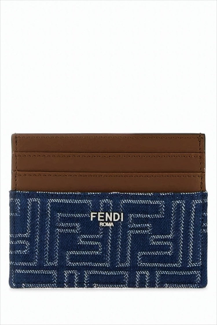 Fendi Geometric Design Cardholder In Brown Calf Leather