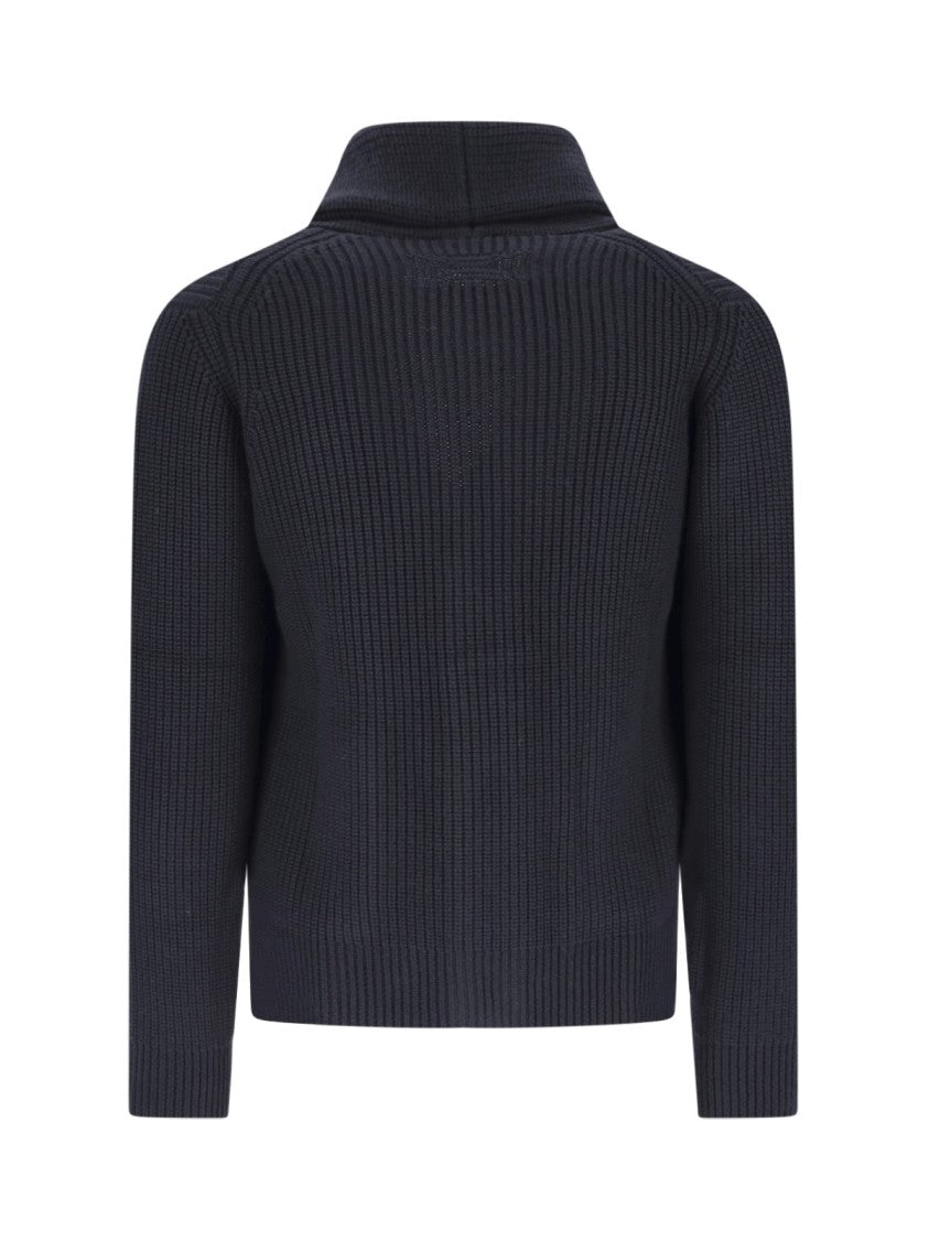 Drumohr Ribbed Knit Merino Cardigan With Shawl Collar And Button Closure