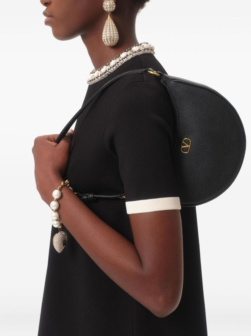 Valentino Garavani Crescent-Shaped Handbag In Textured Leather