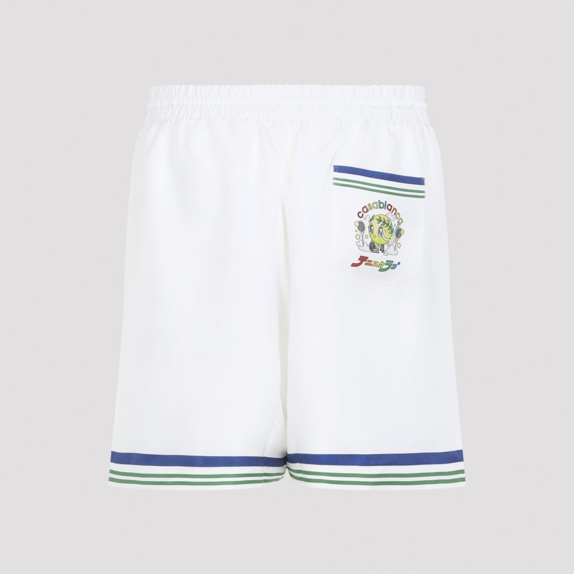 Casablanca Silk Drawstring Shorts With Multicolor Tennis Mascot Design