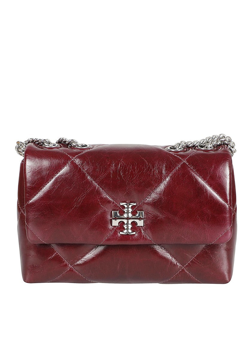 Tory Burch Burgundy Quilted Handbag With Magnetic Closure