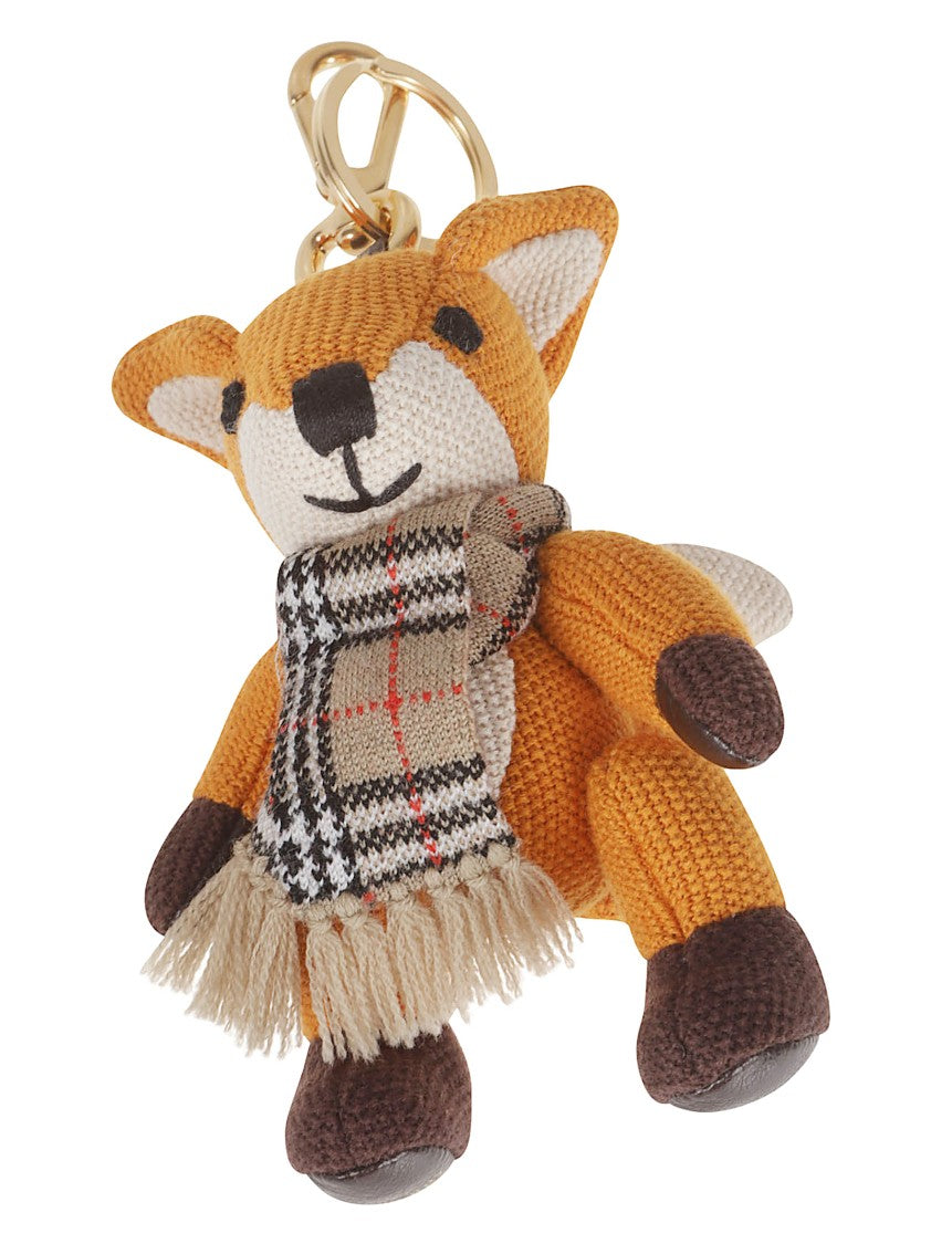 Burberry Fox-Shaped Knitted Keychain Accessory With Plaid Scarf