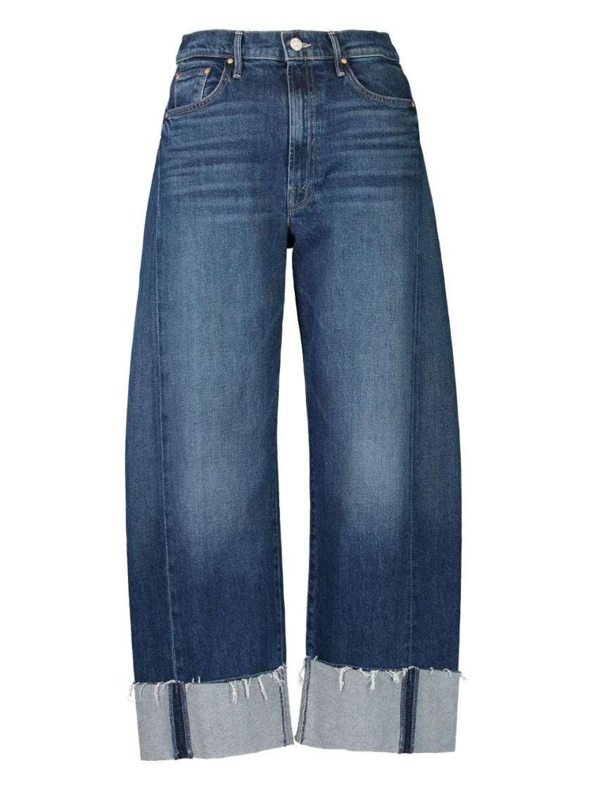 Mother High-Waisted Cropped Wide-Leg Jeans With Raw Edges