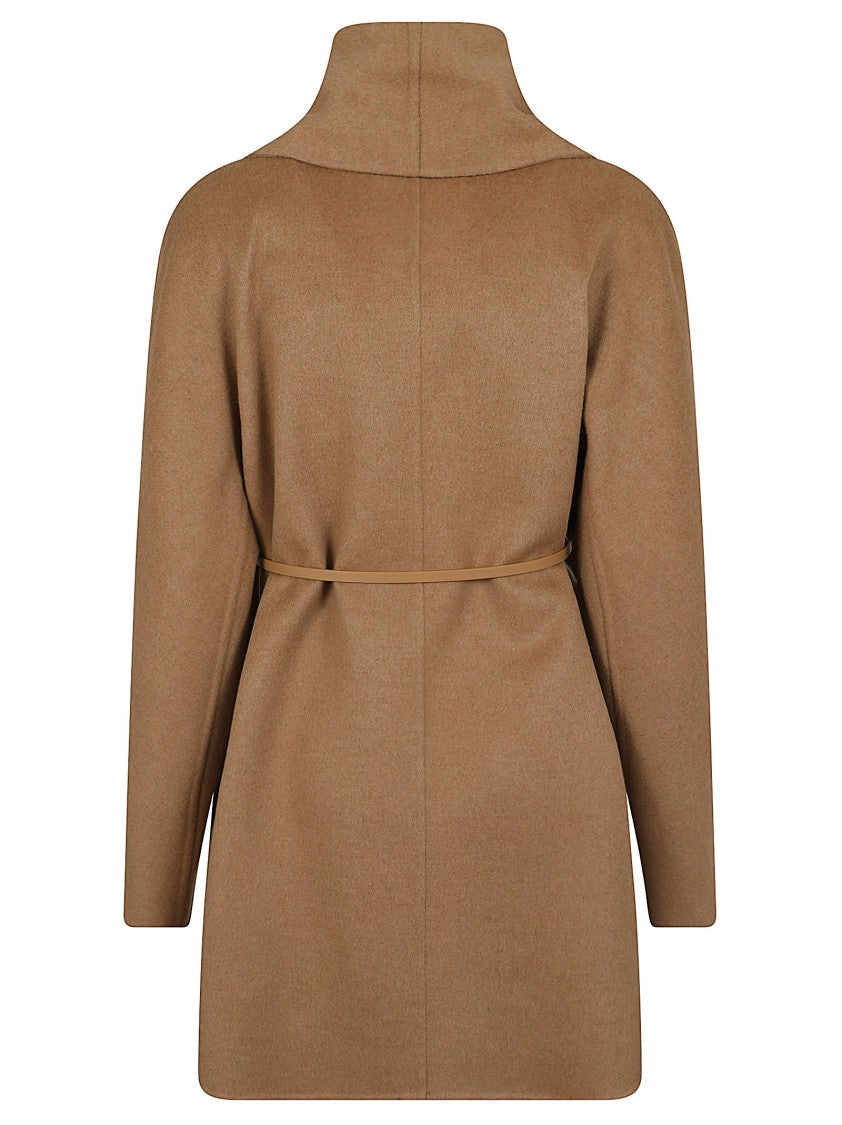 Max Mara Short Brown Camel Draped Cardigan Coat With Shawl Collar
