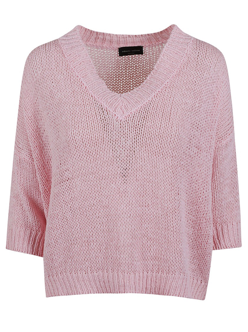 Roberto Collina Lightweight Cotton Sweater With Deep V-Neckline