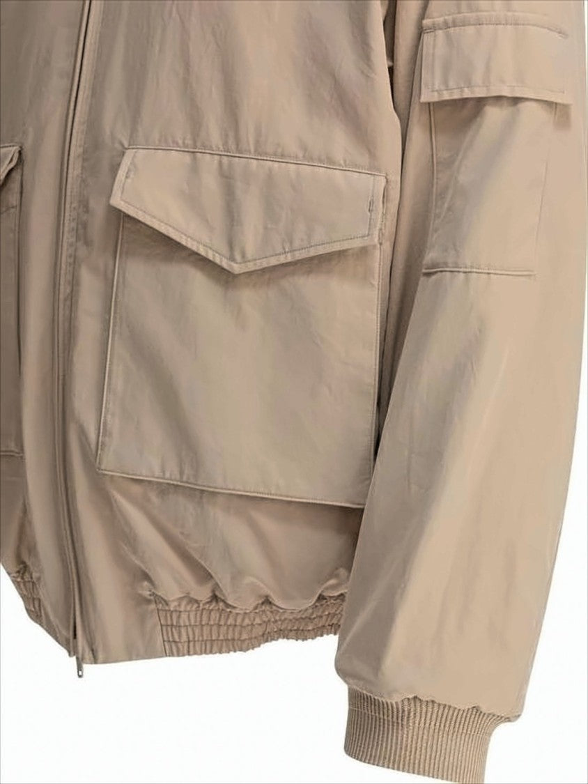 Kaptain Sunshine Cropped Beige Utility Jacket With Stand Collar