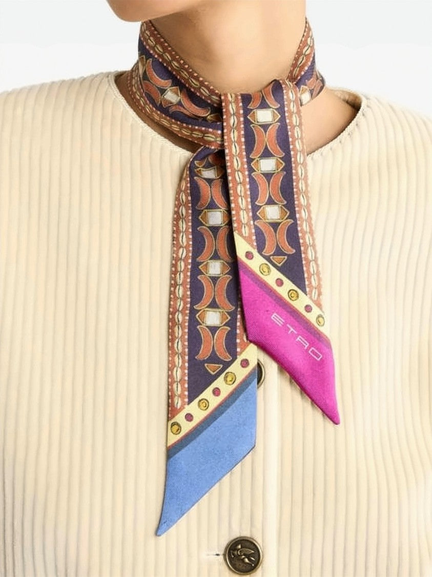 Etro Multicolour Leopard Geometric Slim Silk Scarf