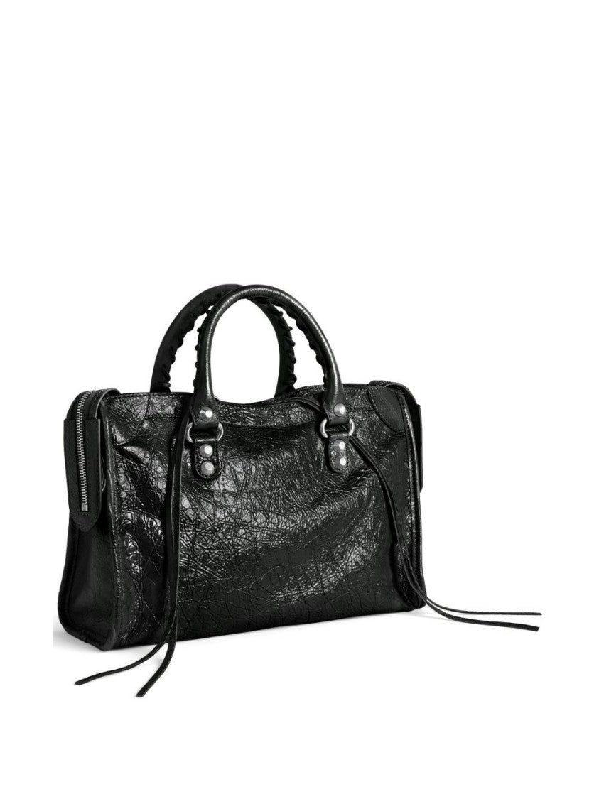 Balenciaga Braided Handle Textured Lambskin Handbag