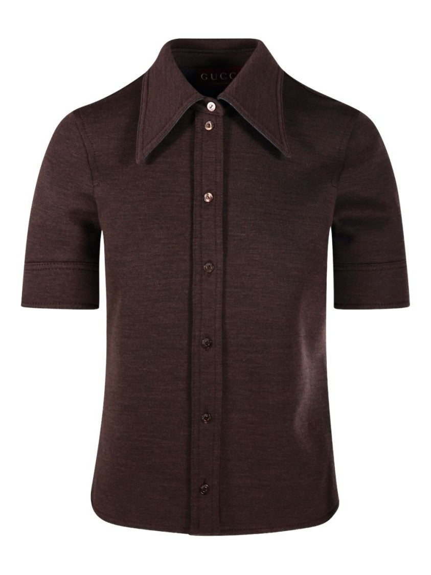 Gucci Structured Dark Brown Shirt With Pointed Collar