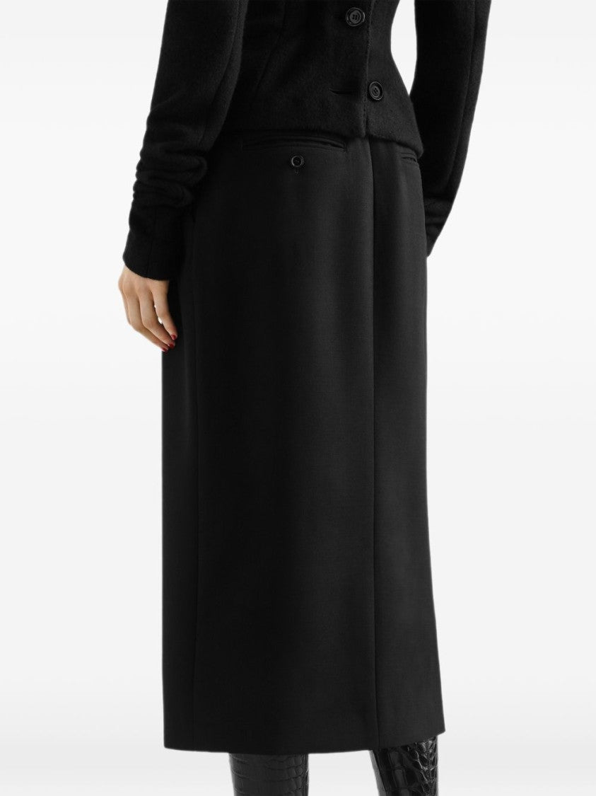 Dolce & Gabbana Tailored Front Slit Pleated Waistband Midi Skirt