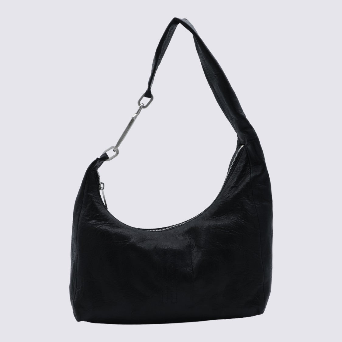 Rick Owens Minimalist Black Leather Shoulder Bag With Silver-Tone Clasp