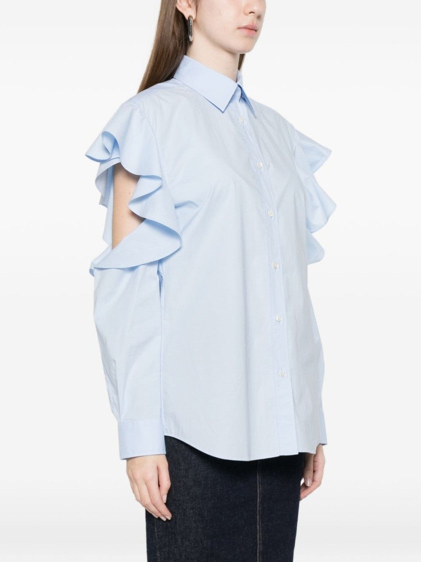 Moschino Light Blue Ruffled Cut Out Top