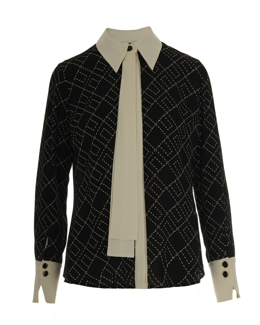 Elisabetta Franchi Black/Milk Two-Tone Print Georgette Shirt