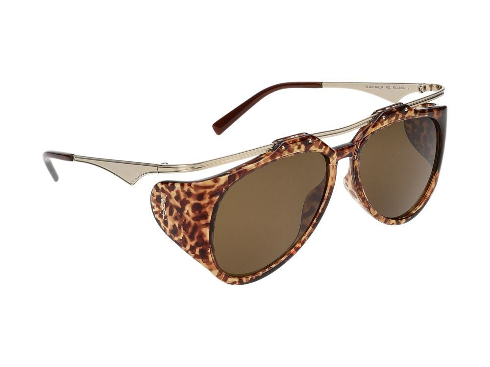 Saint Laurent Havana Gold Accents Oversized Aviator Sunglasses