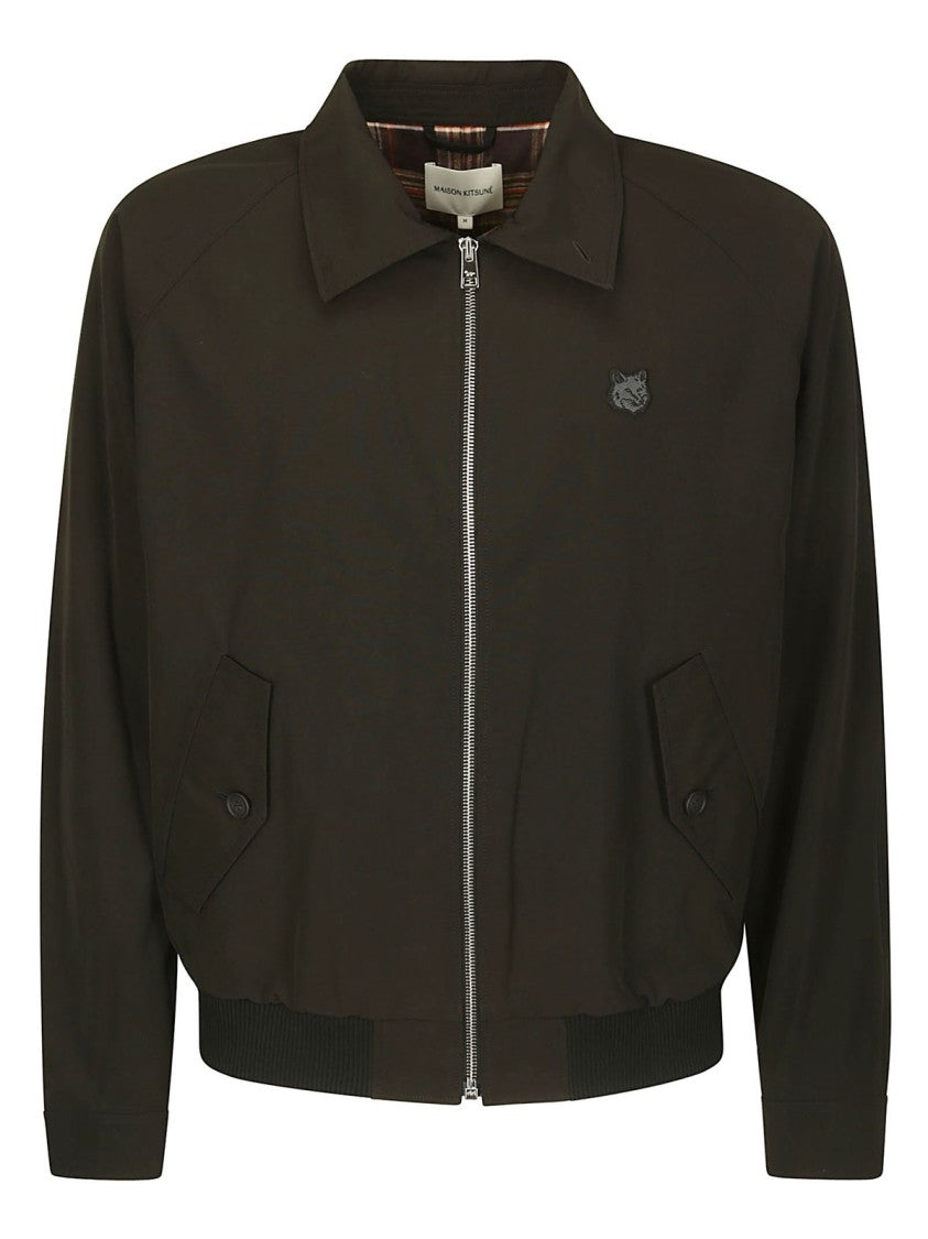 Maison Kitsuné Classic Black Bomber Jacket With Embroidered Logo And Flap Pockets