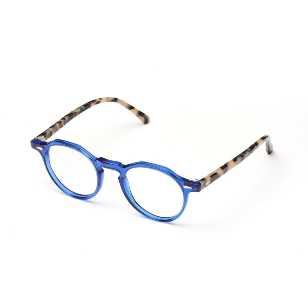 Kador Justin Round Blue Translucent Eyeglasses With Tortoiseshell Temples