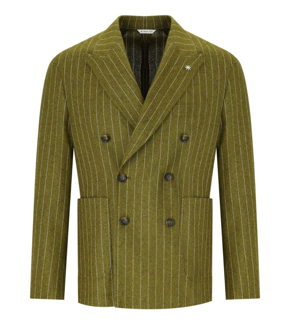 Manuel Ritz Green Pinstriped Double-Breasted Jacket