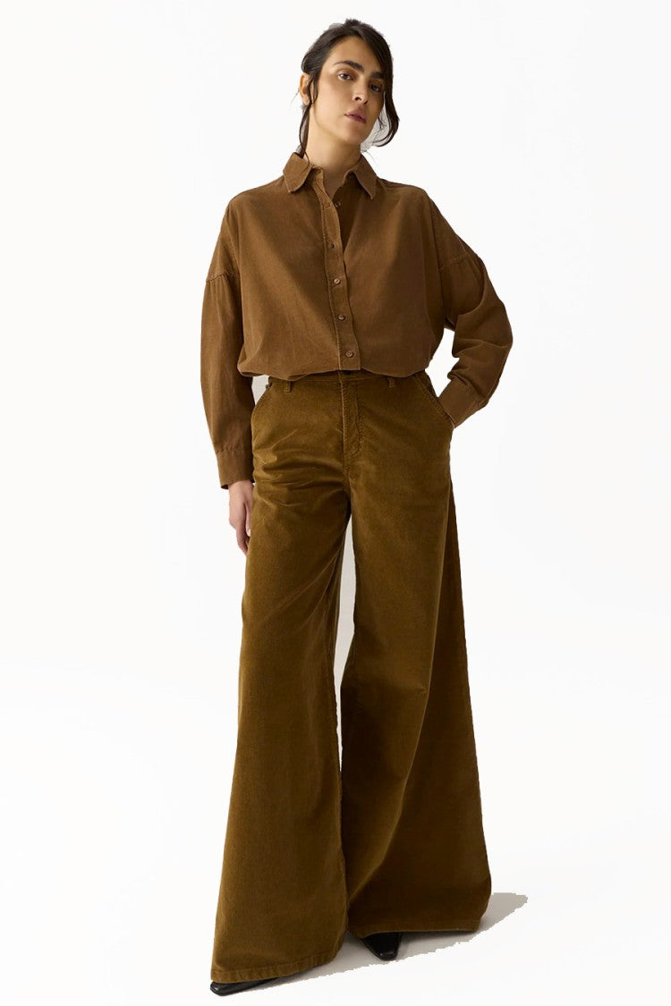 Lois Brown Super-Wide Flared Cotton-Blend Jeans