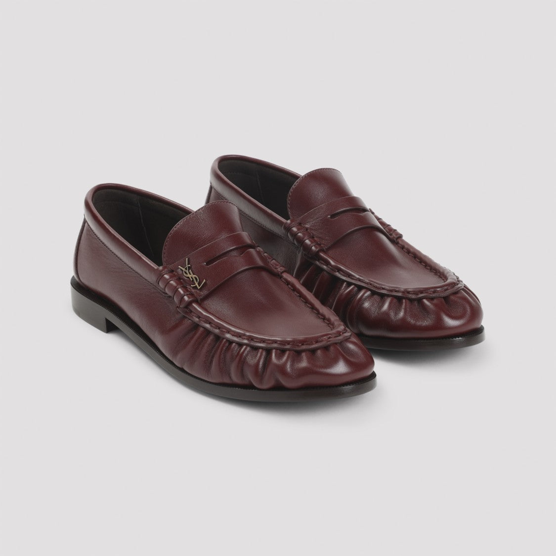 Saint Laurent Burgundy Calf Leather Loafers With Gathered Detail