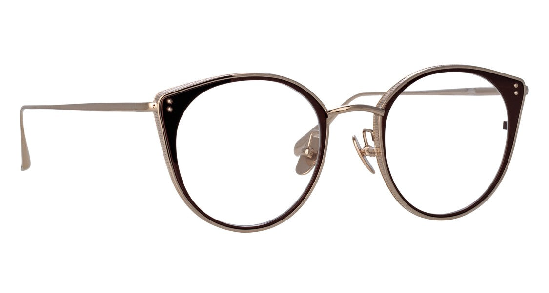 Linda Farrow Lfl Rounded Titanium Eyeglasses With Cat-Eye Accents