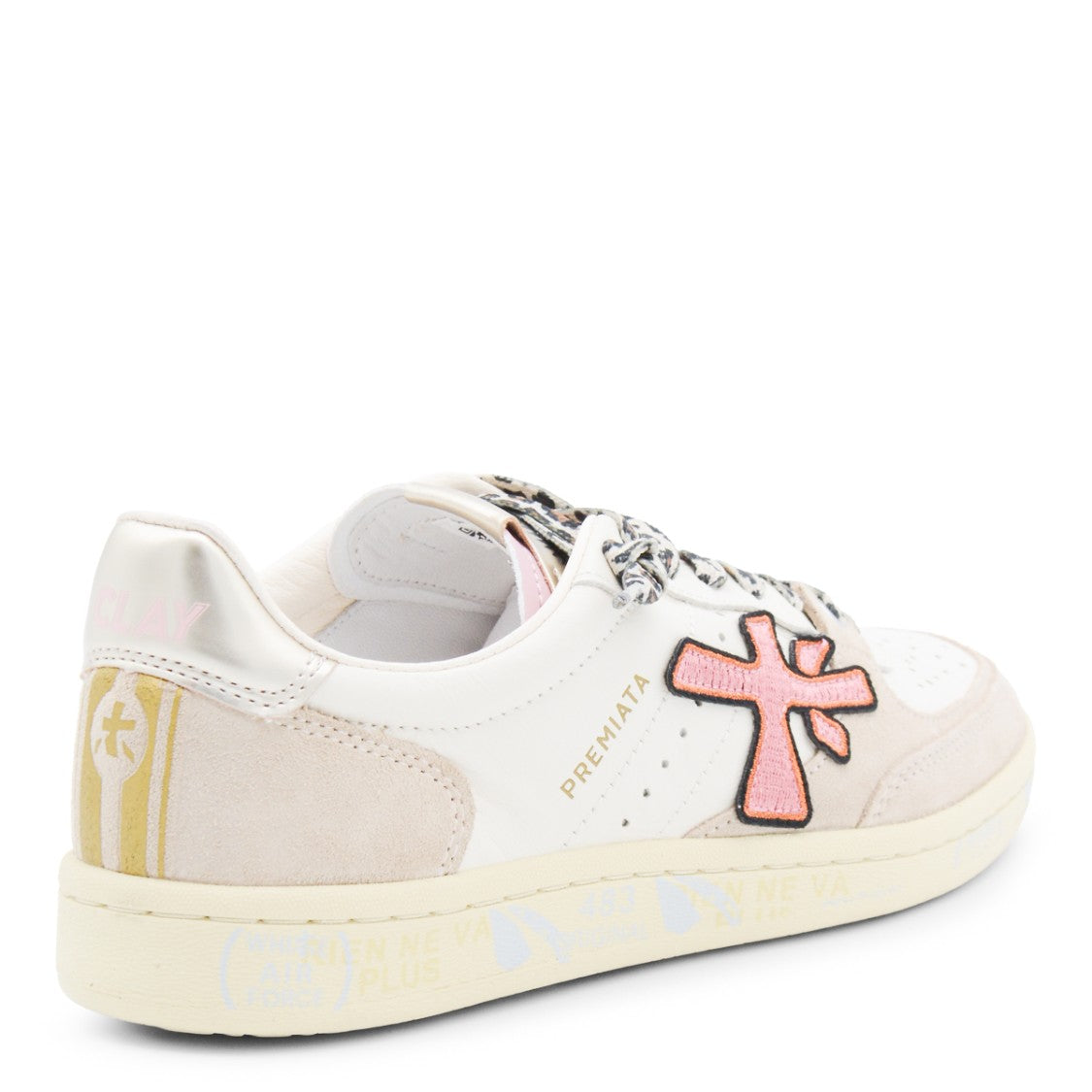 Premiata White And Pink Leather Clayd Sneakers