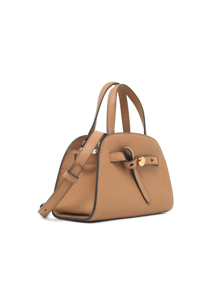Tory Burch Romy Small Hammered Leather Top Case Bag - Beige