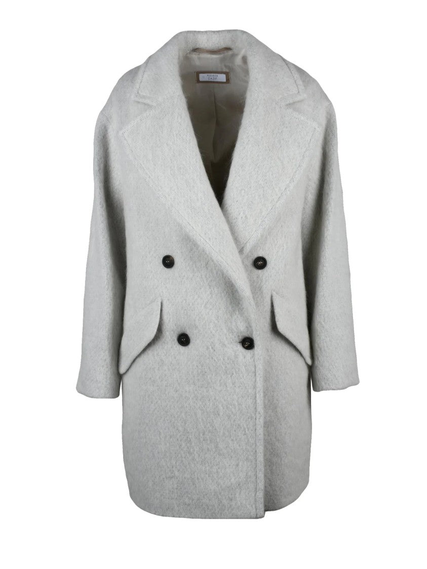 Peserico Easy White Wool-Blend Double-Breasted Coat