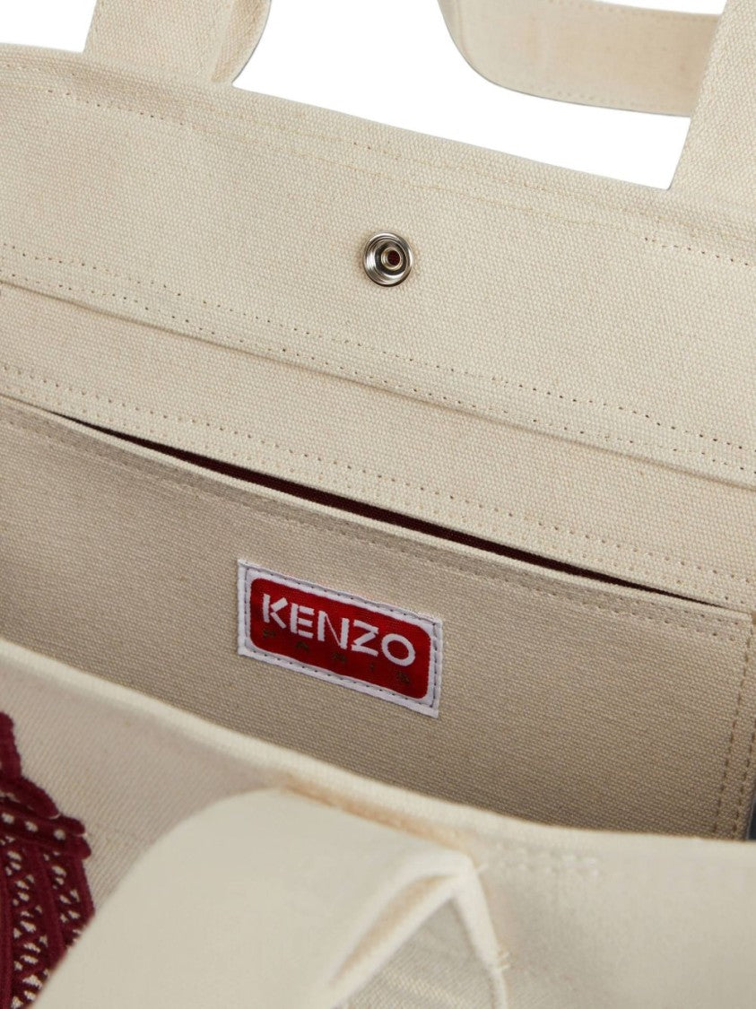 Kenzo Spacious Cotton Tote Bag With Eiffel Tower Embroidery