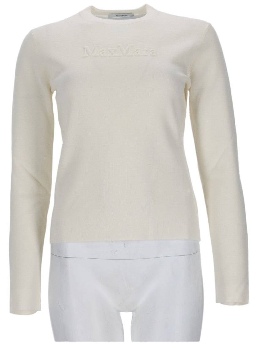 Max Mara Long-Sleeve Embossed Logo Virgin Wool Sweater