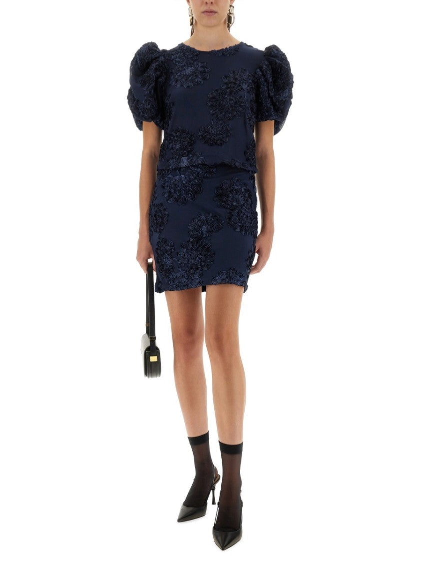 Rotate Birger Christensen Textured 3D Mesh Top With Puff Sleeves