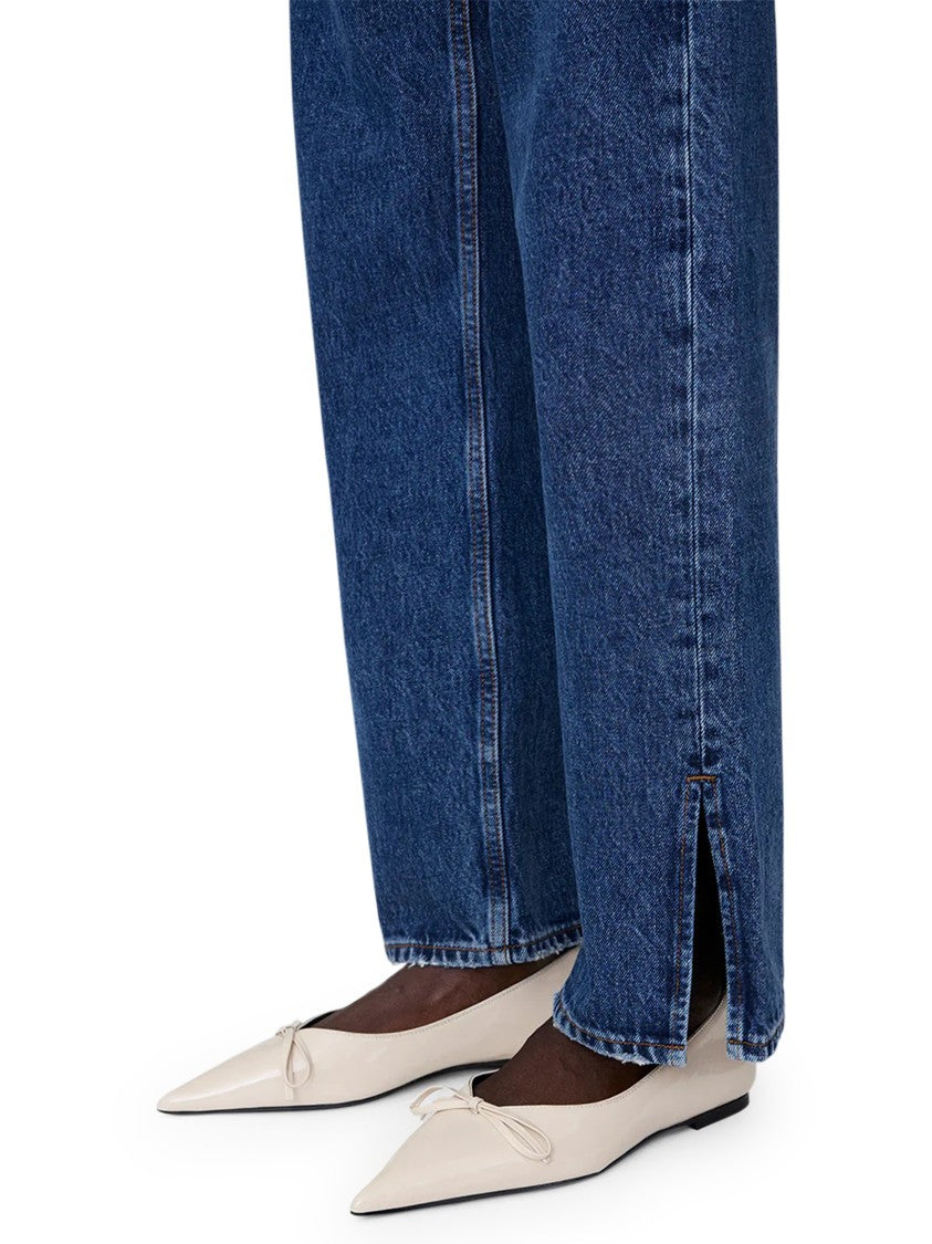 Anine Bing Straight-Leg Trousers In Classic Blue Wash With Subtle Slits