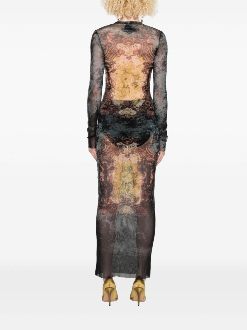 Jean Paul Gaultier Dark Green Baroque Print Maxi Dress