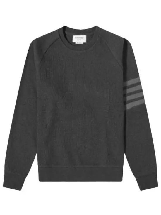 Thom Browne Textured Grey Sweatshirt With Signature Stripe Detail
