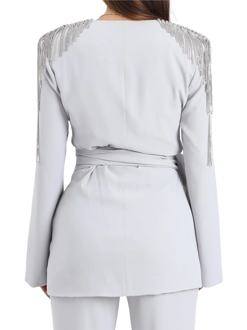 Alma Sanchez Pearl Grey Polyester-Blend Double-Breasted Blazer