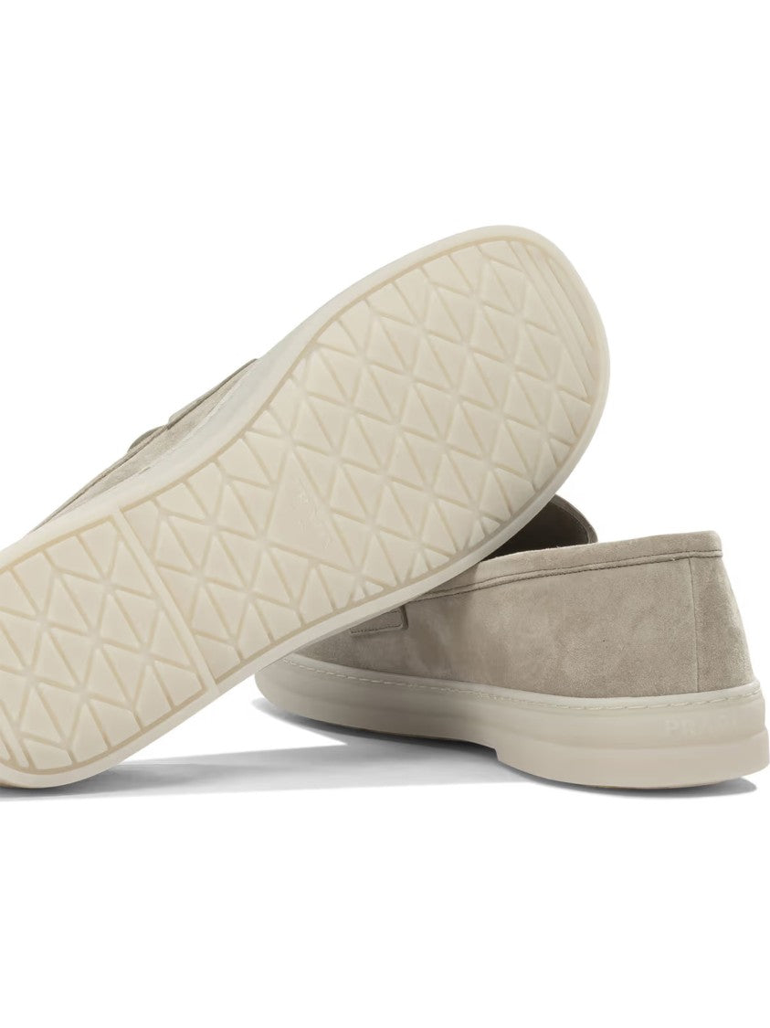 Prada Neutral Mocassini Minimalist Suede Loafers