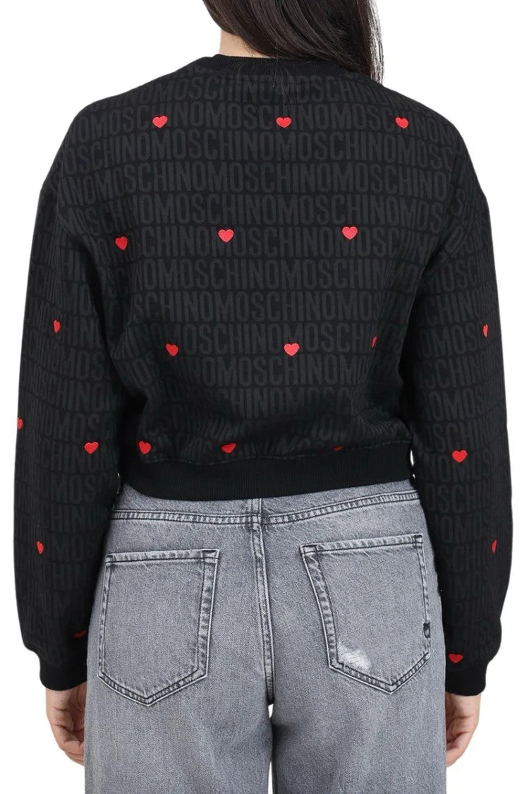 Moschino Couture Cropped Black Sweatshirt With Tonal Logo